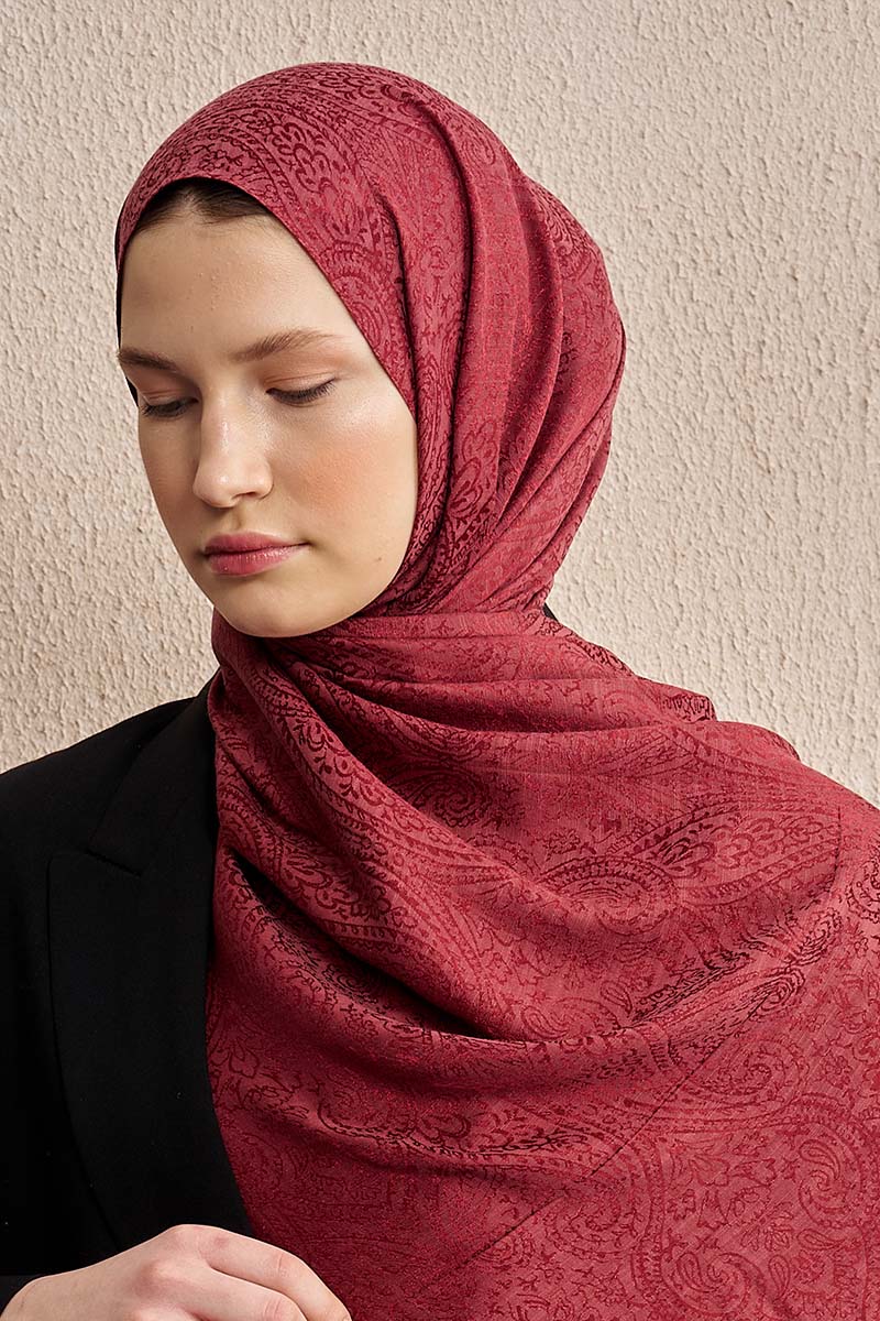 Çift Taraflı Etnik Desen Şal - Bordo