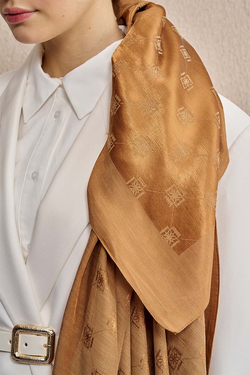 Double-Sided Logo Pattern Shawl - Camel