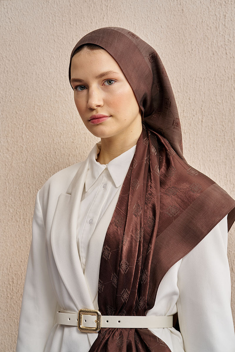 Double-Sided Logo Pattern Shawl - Brown