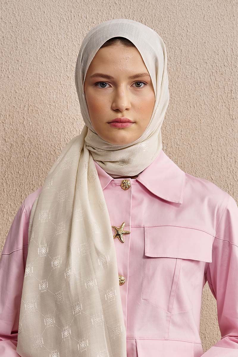 Double-Sided Logo Pattern Shawl - Off-White