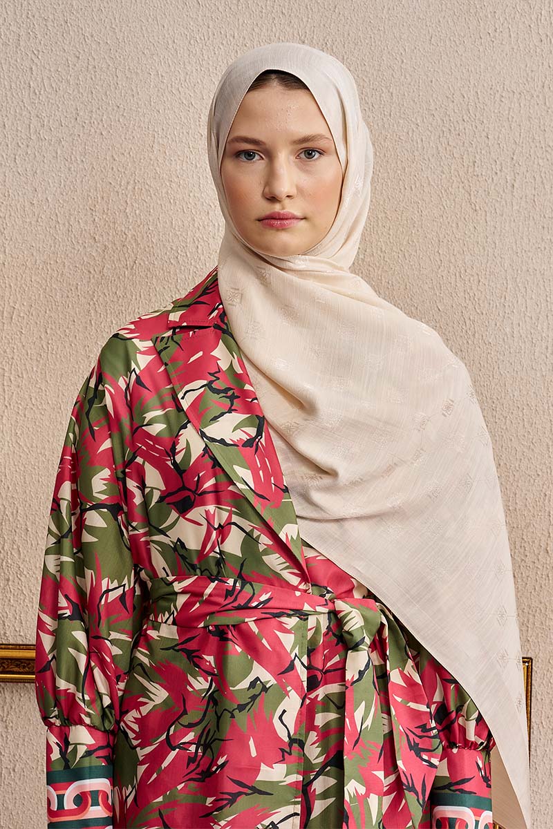 Double-Sided Logo Pattern Shawl - Cream