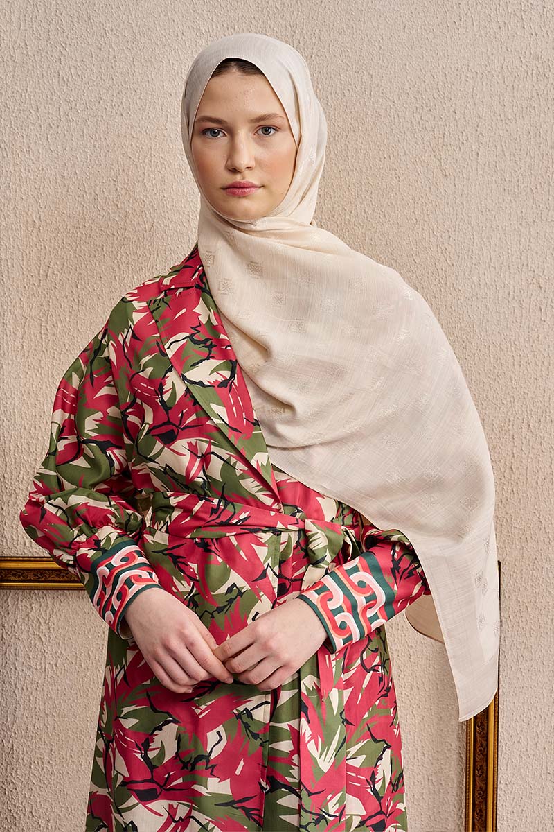 Double-Sided Logo Pattern Shawl - Cream