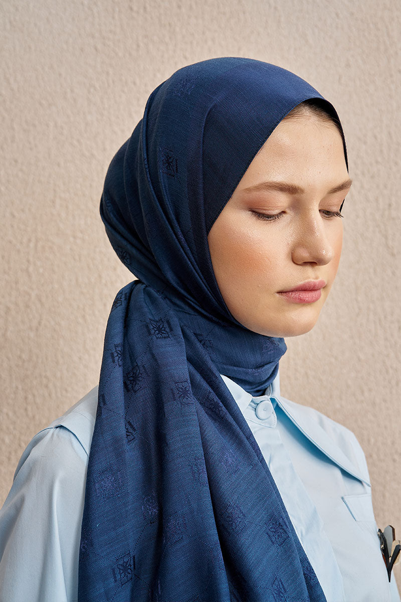 Double-Sided Logo Pattern Shawl - Navy Blue