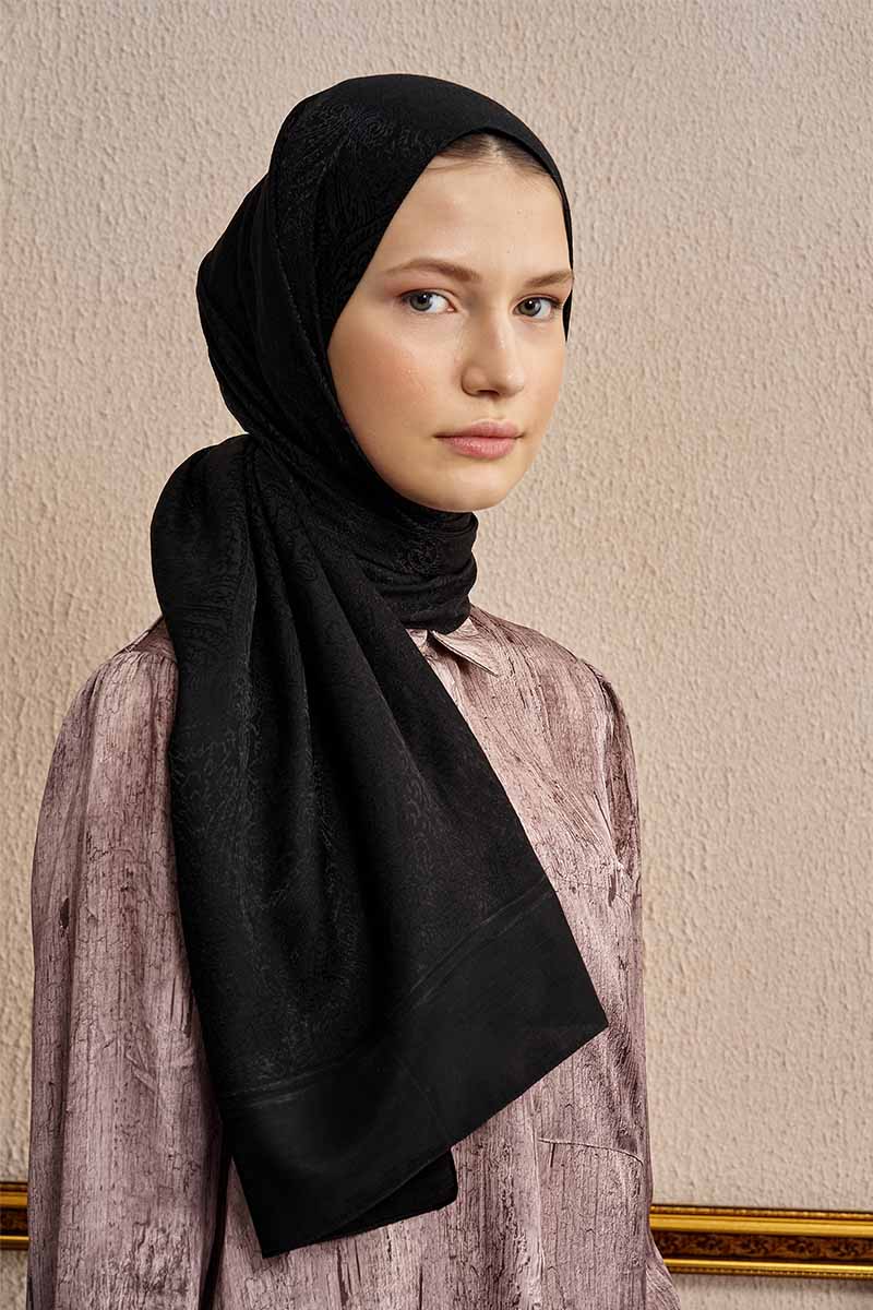 Double-Sided Ethnic Pattern Shawl - Black