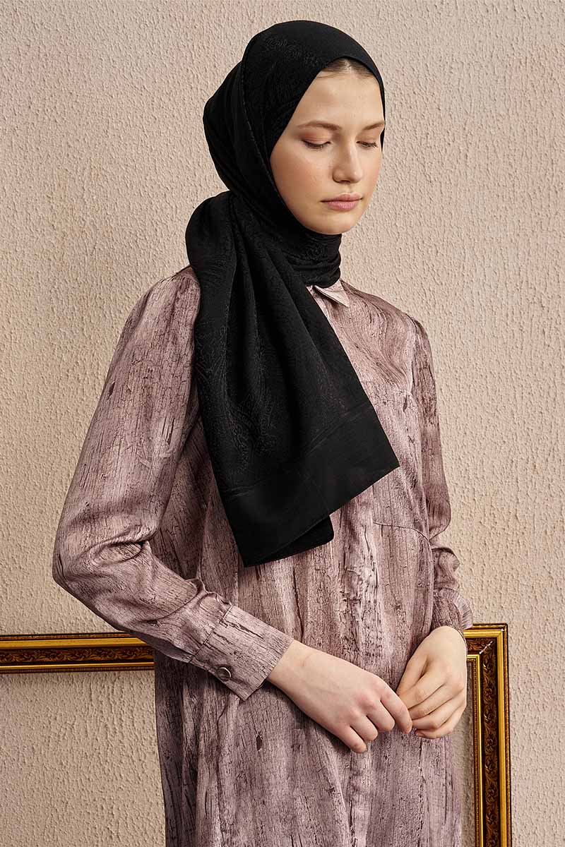 Double-Sided Ethnic Pattern Shawl - Black