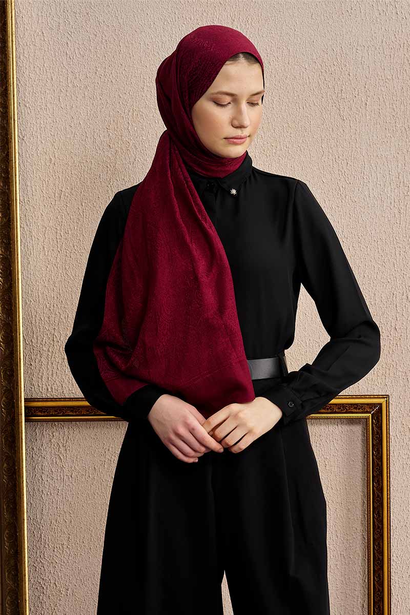 Double-Sided Ethnic Pattern Shawl - Burgundy
