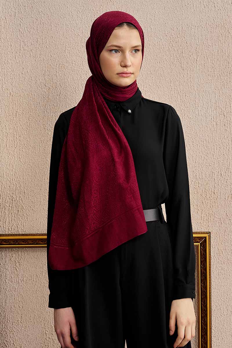 Çift Taraflı Etnik Desen Şal - Vişne Çürüğü