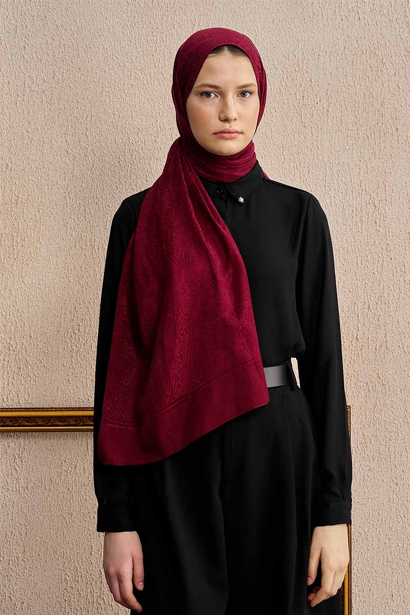 Çift Taraflı Etnik Desen Şal - Vişne Çürüğü