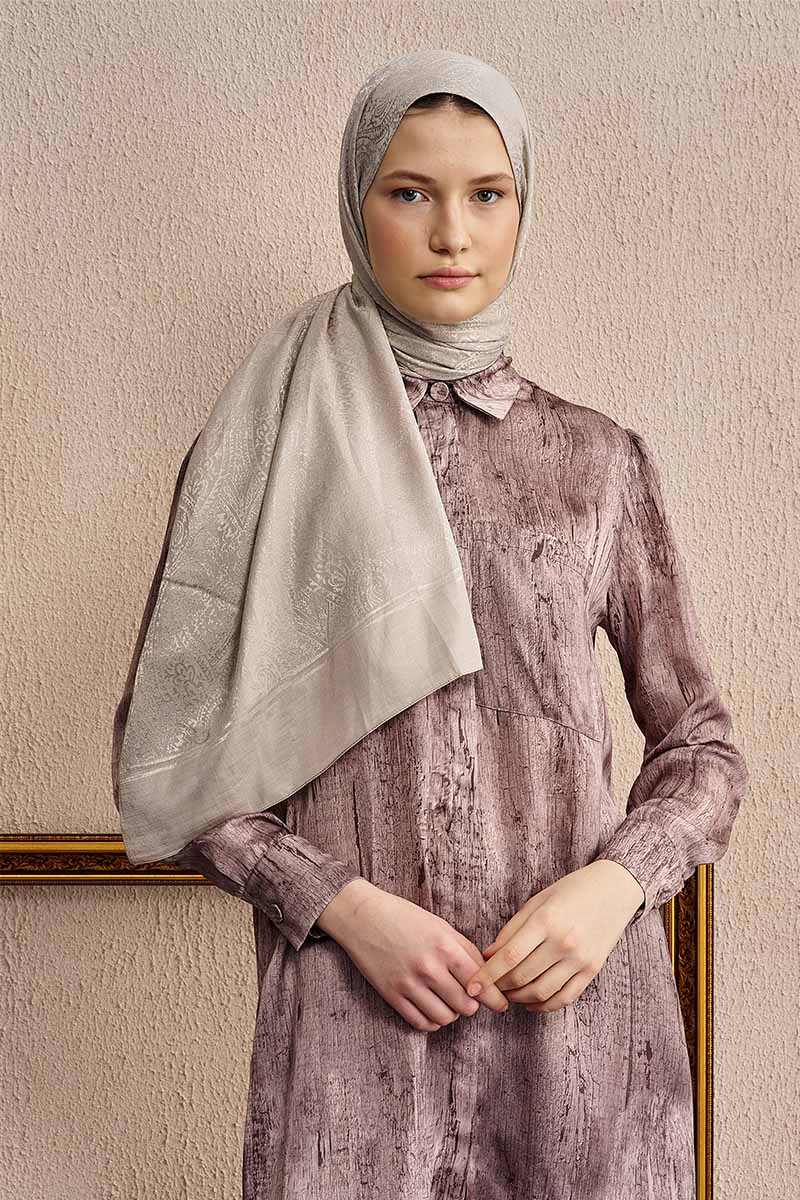 Çift Taraflı Etnik Desen Şal - Vizon