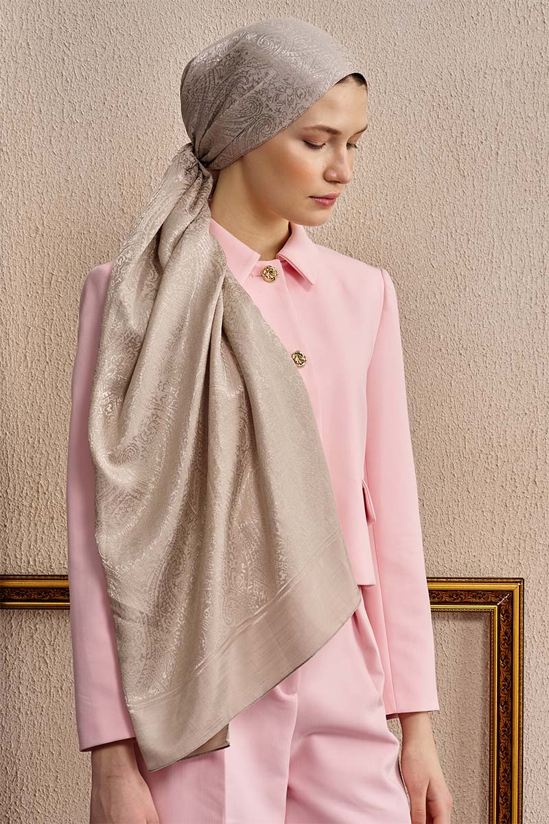 Çift Taraflı Etnik Desen Şal - Bej