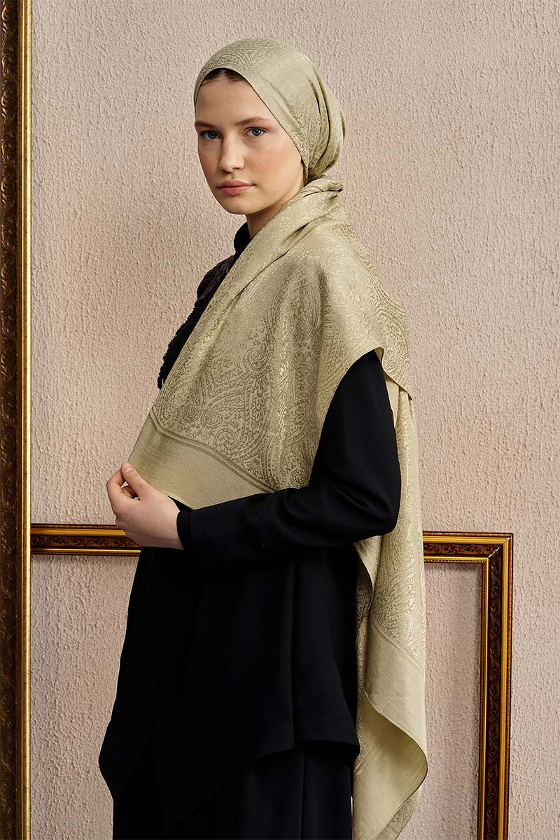 Çift Taraflı Etnik Desen Şal - Yeşil