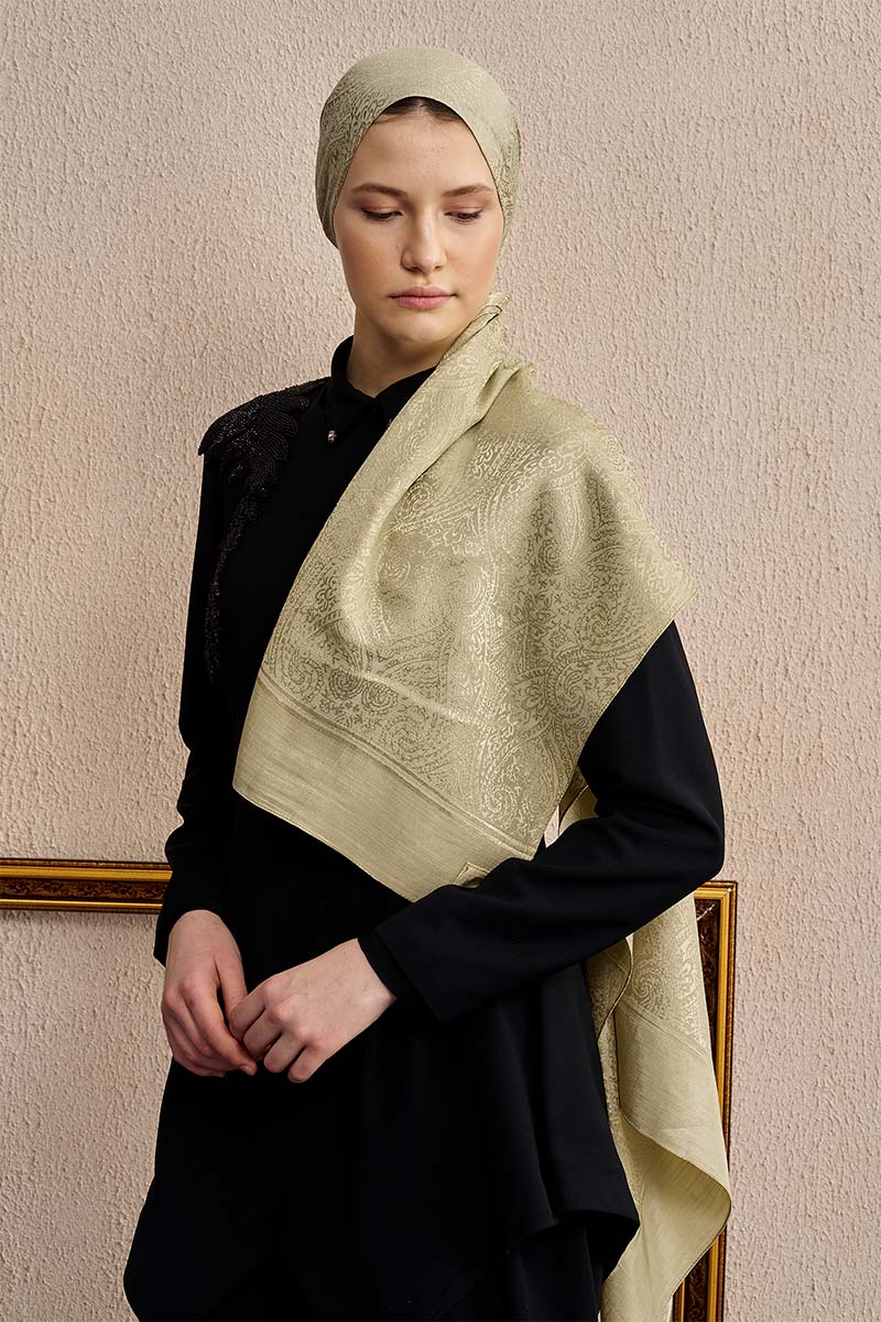 Çift Taraflı Etnik Desen Şal - Yeşil