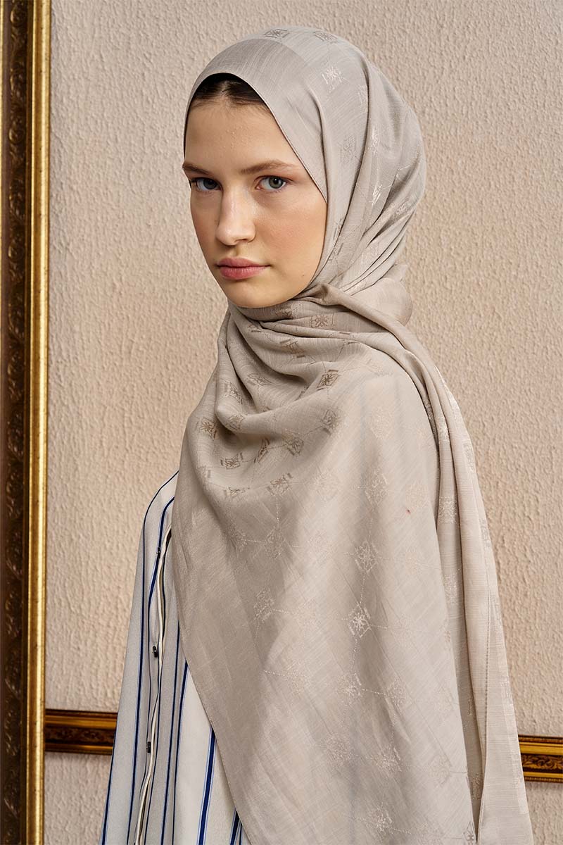 Double-Sided Logo Pattern Shawl - Beige