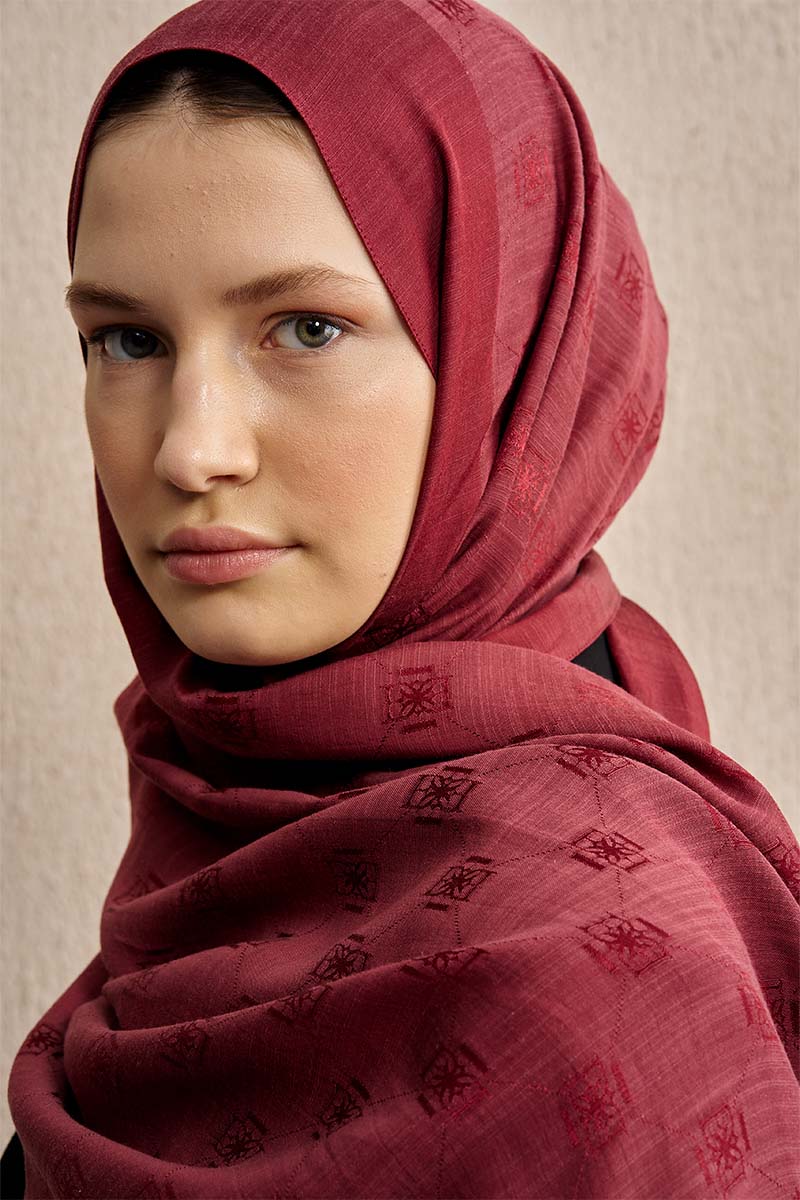 Double-Sided Logo Pattern Shawl - Burgundy