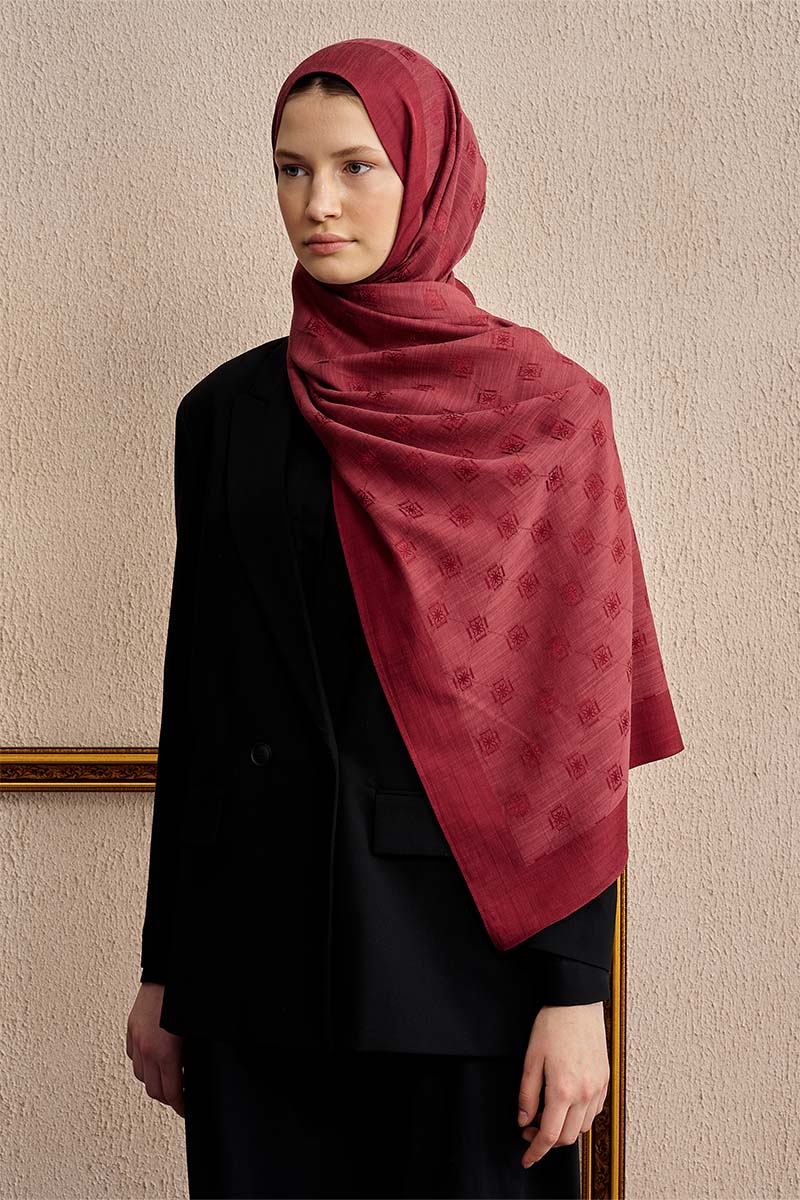Double-Sided Logo Pattern Shawl - Burgundy
