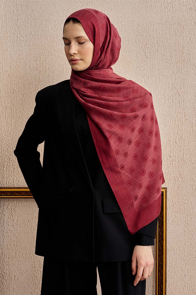 Double-Sided Logo Pattern Shawl - Burgundy