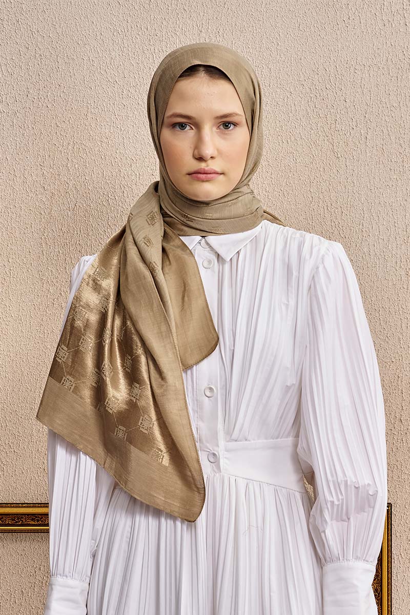 Double-Sided Logo Pattern Shawl - Dark Beige