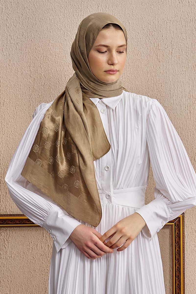 Double-Sided Logo Pattern Shawl - Dark Beige