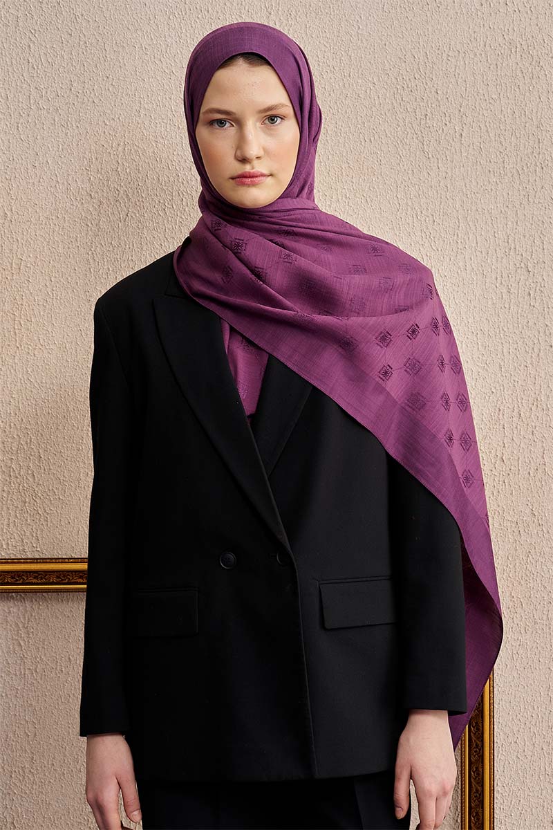 Çift Taraflı Logo Desen Şal - Mor