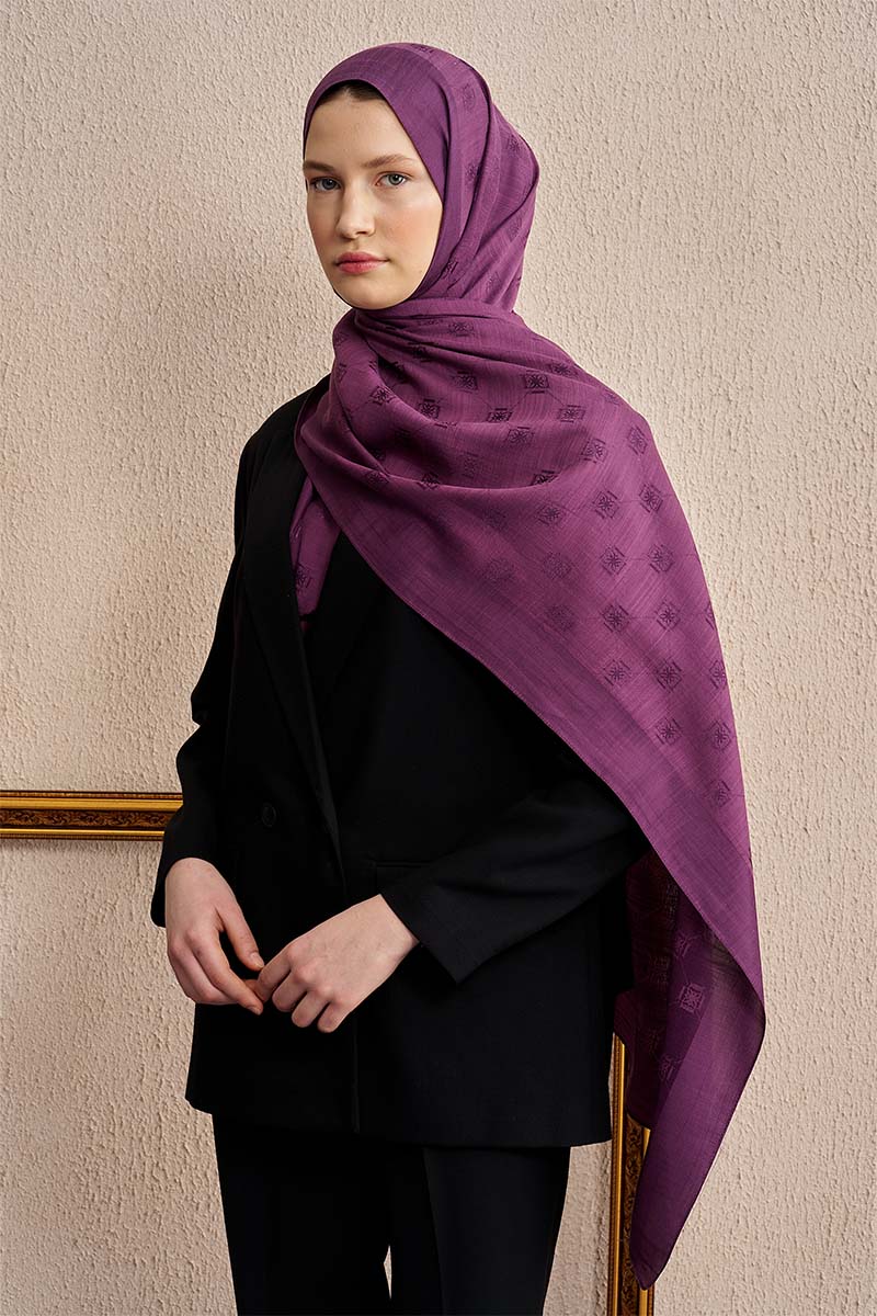 Çift Taraflı Logo Desen Şal - Mor