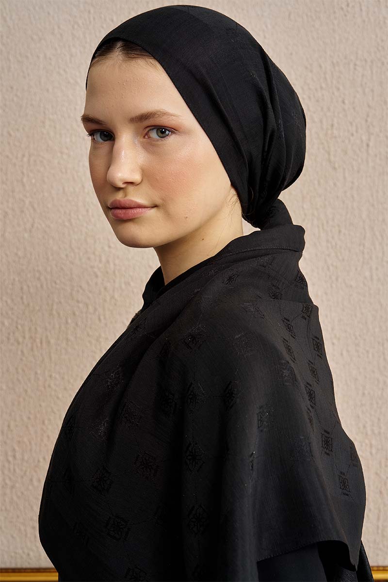 Double-Sided Logo Pattern Shawl - Black