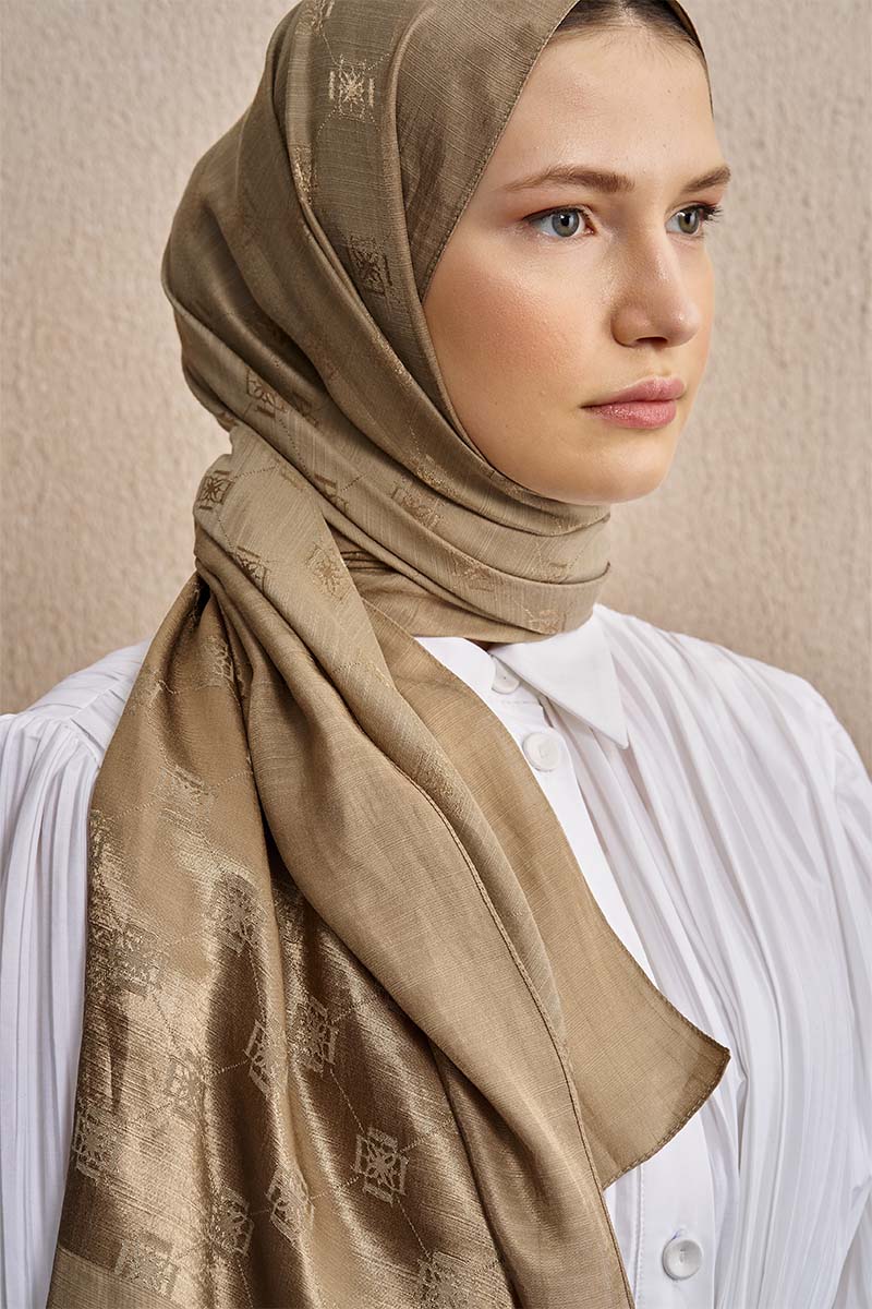 Double-Sided Logo Pattern Shawl - Dark Beige