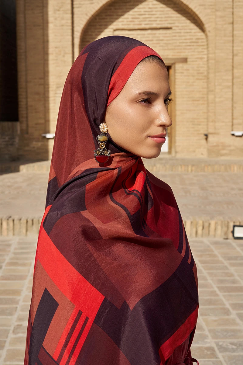 Clover Floş Viskon Şal - Kırmızı