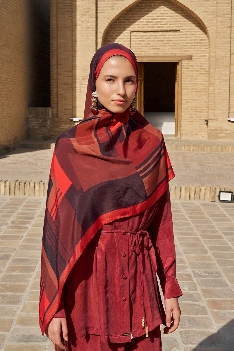 Clover Floş Viskon Şal - Kırmızı