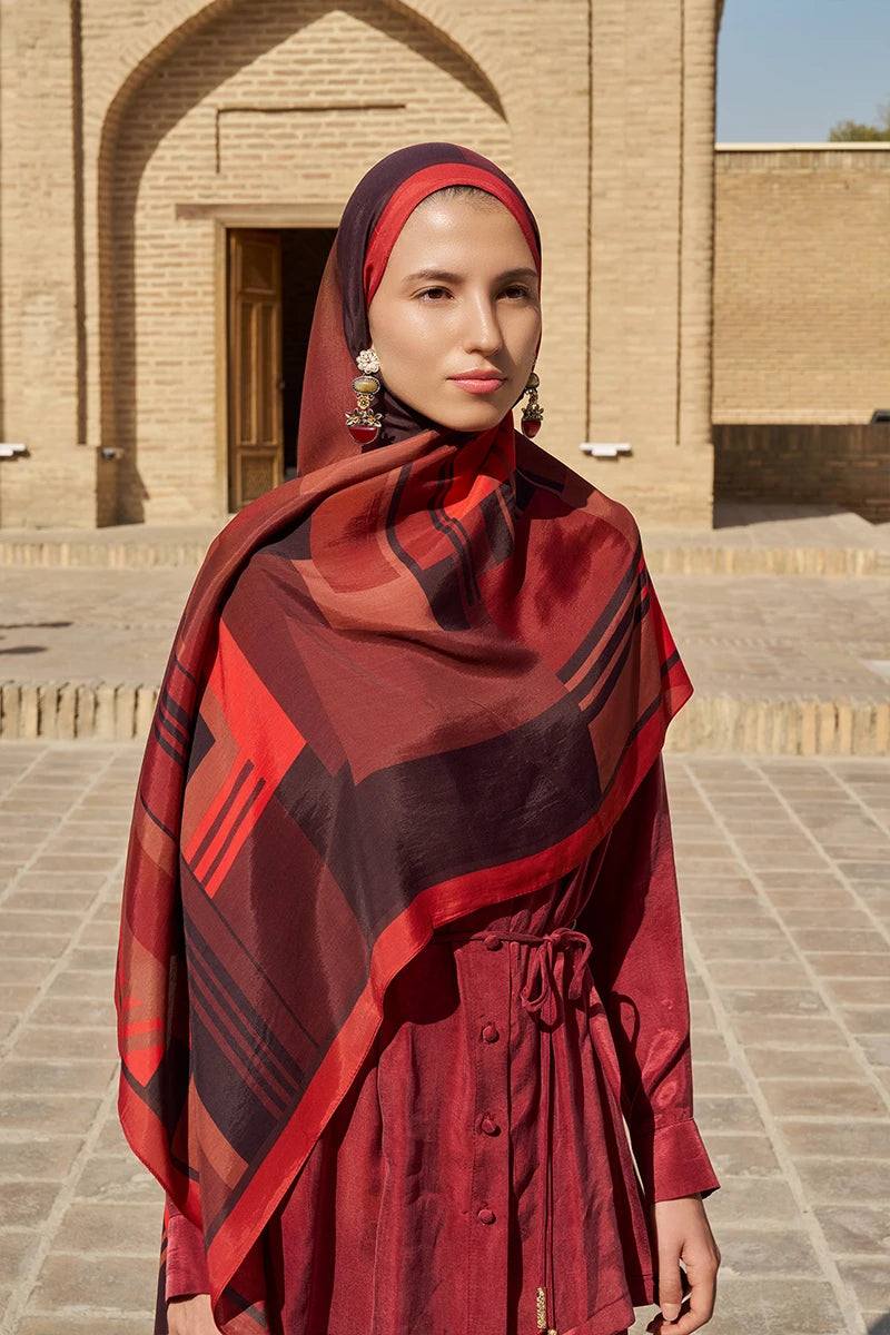 Clover Floş Viskon Şal - Kırmızı