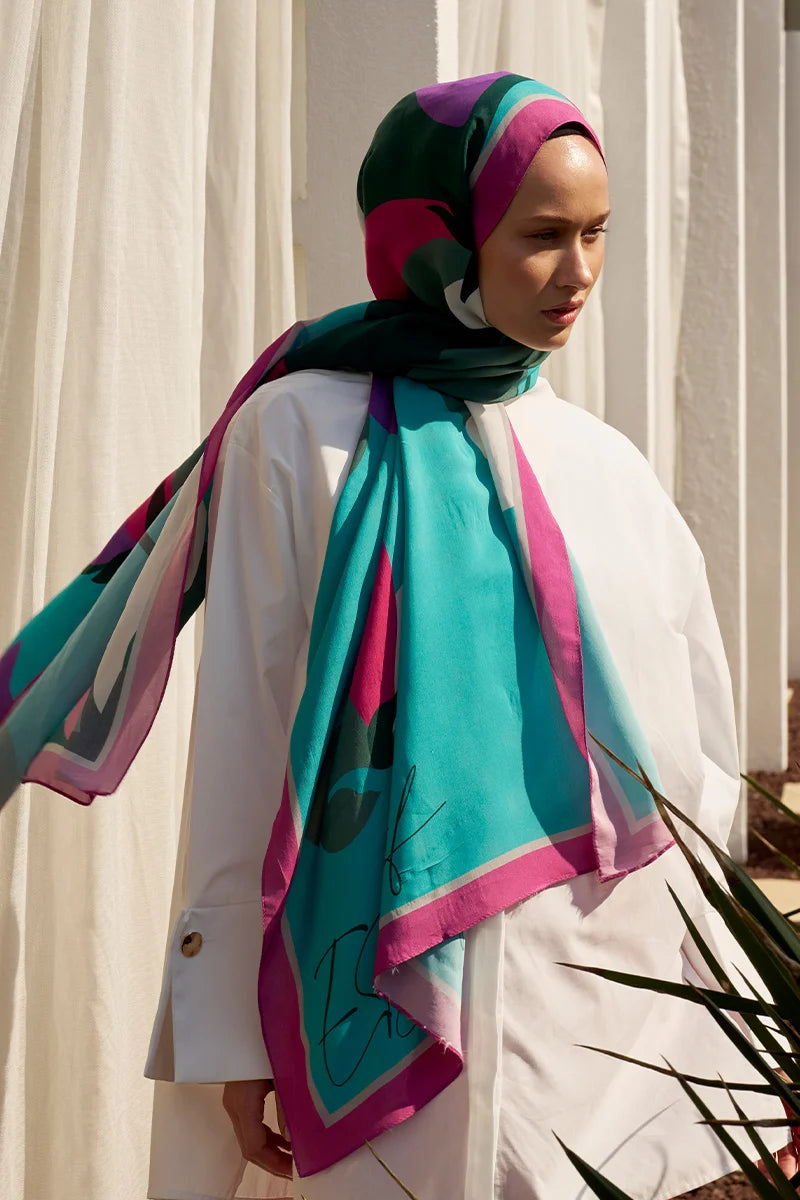 Curated Abstract Şal - Turkuaz