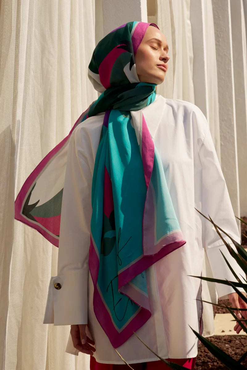 Curated Abstract Şal - Turkuaz
