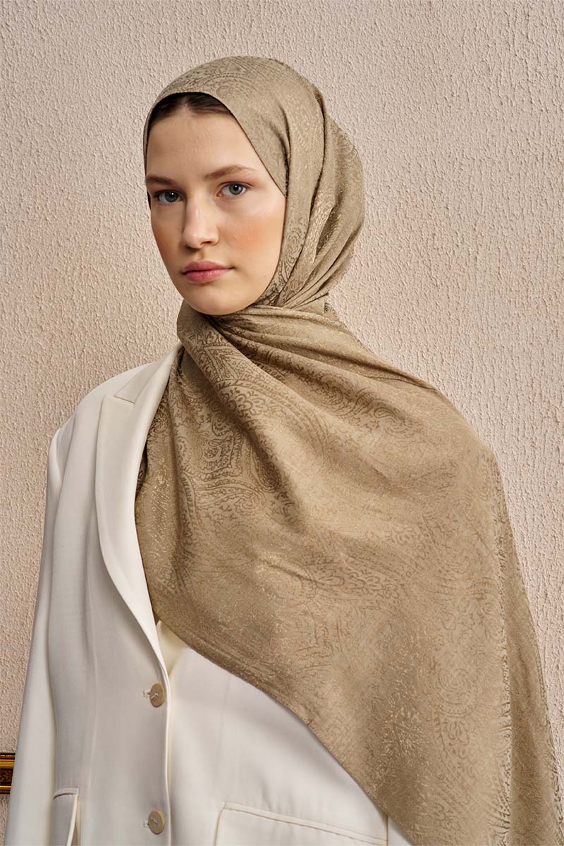 Double-Sided Ethnic Pattern Shawl - Dark Beige