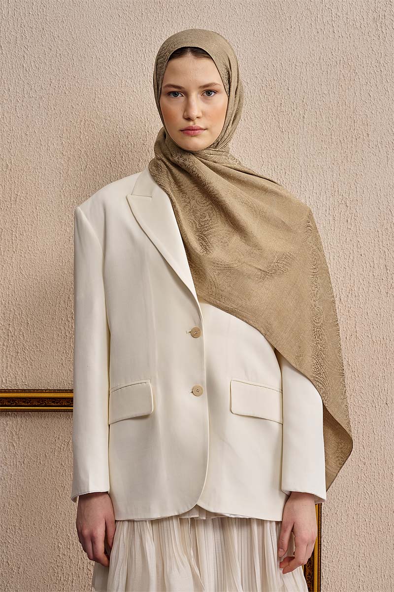 Double-Sided Ethnic Pattern Shawl - Dark Beige