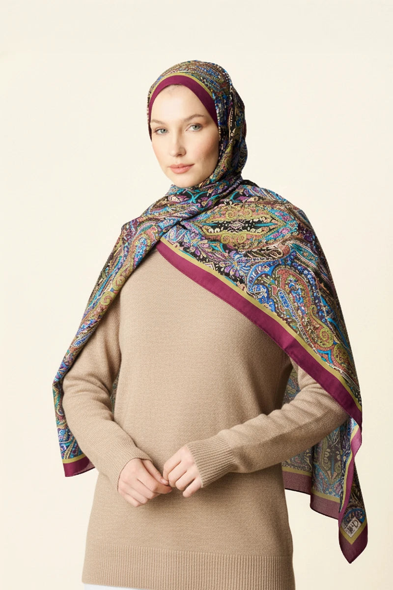 Fierce Floş Viskon Şal - Mürdüm