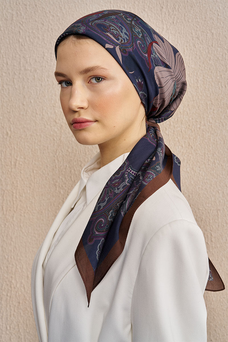 Vision Art Collection Flare Eşarp - Lacivert/Kahve