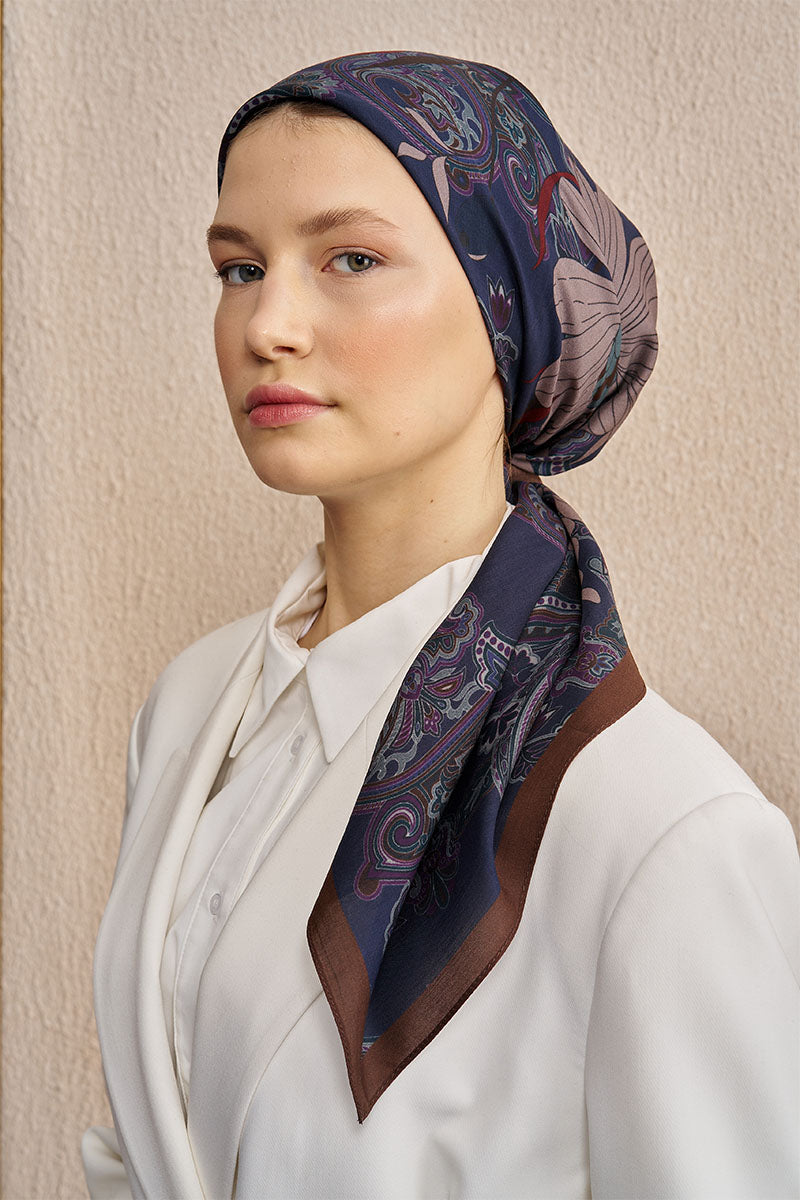 Vision Art Collection Flare Eşarp - Lacivert/Kahve