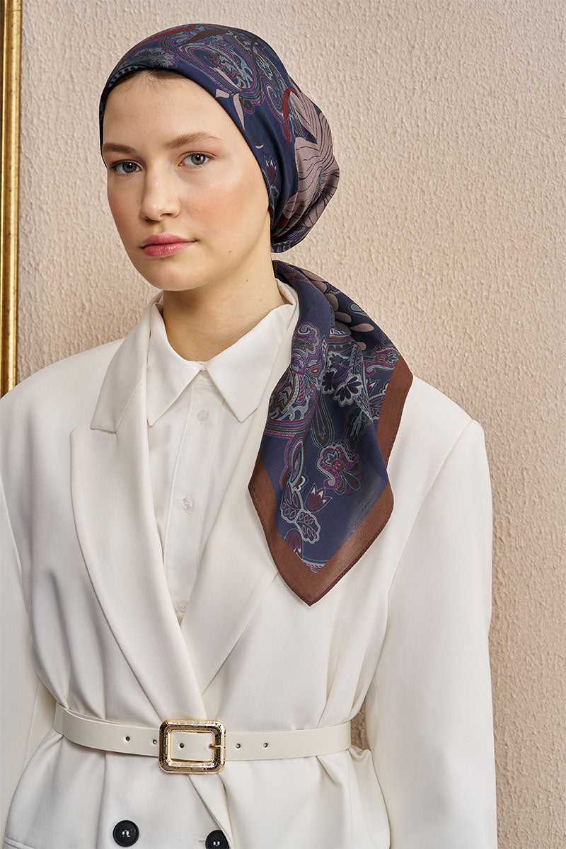 Vision Art Collection Flare Eşarp - Lacivert/Kahve