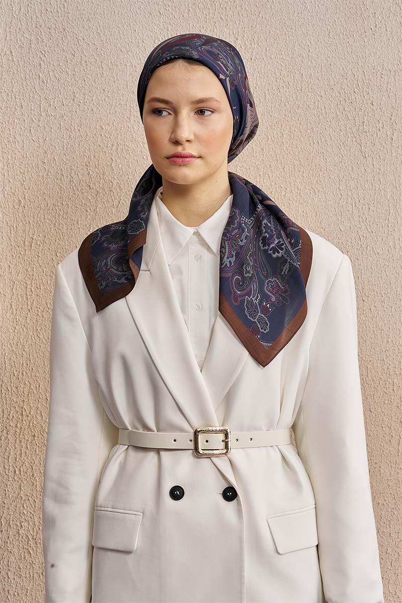 Vision Art Collection Flare Eşarp - Lacivert/Kahve