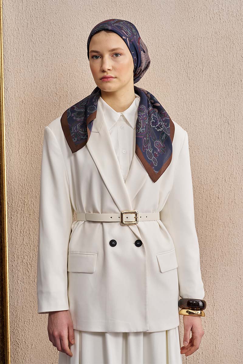 Vision Art Collection Flare Eşarp - Lacivert/Kahve