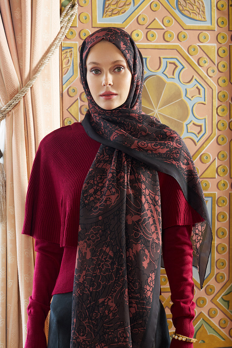 Pamuk İpek Floş Alyra Şal - Acı Kahve