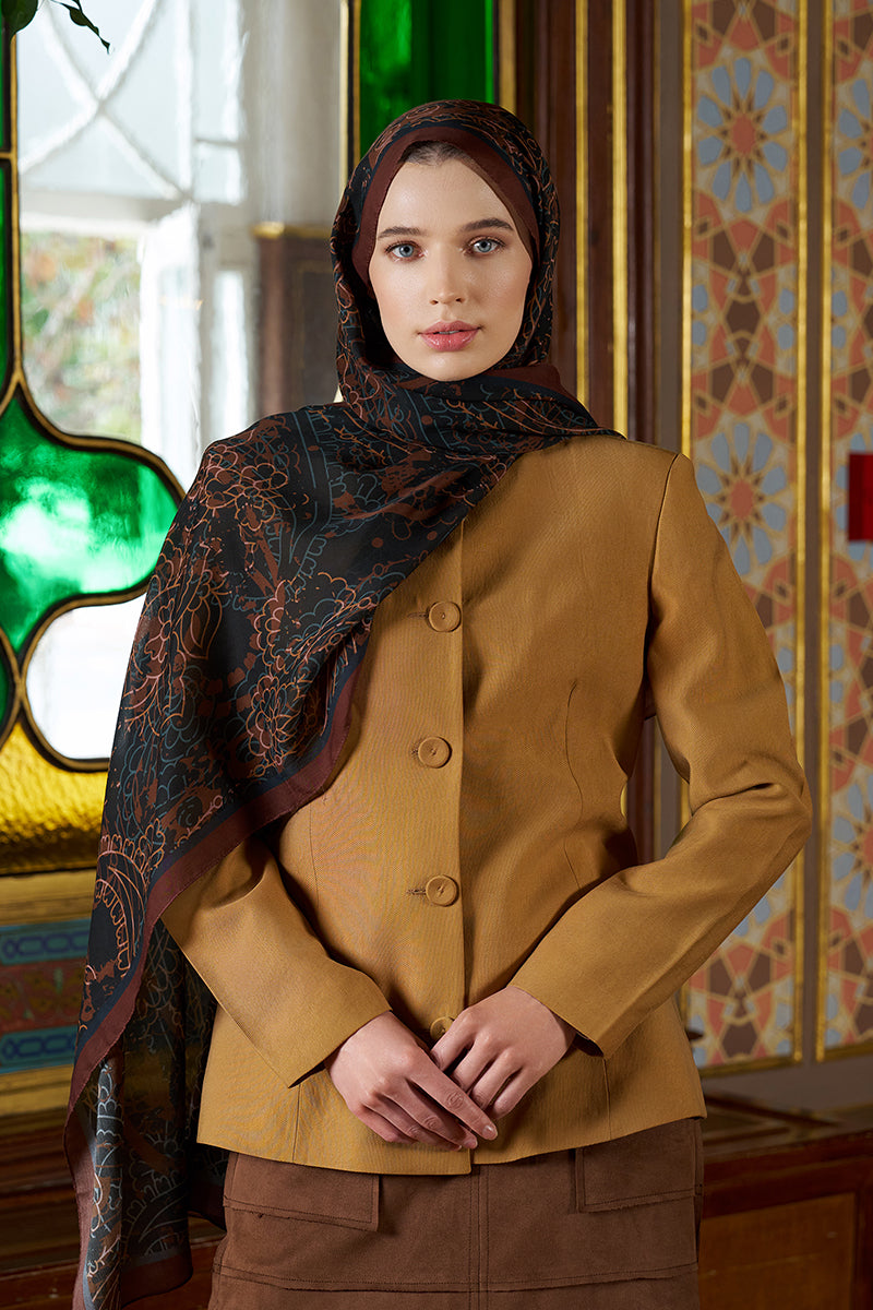 Pamuk İpek Floş Alyra Şal - Camel
