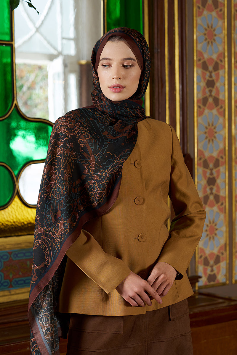 Pamuk İpek Floş Alyra Şal - Camel