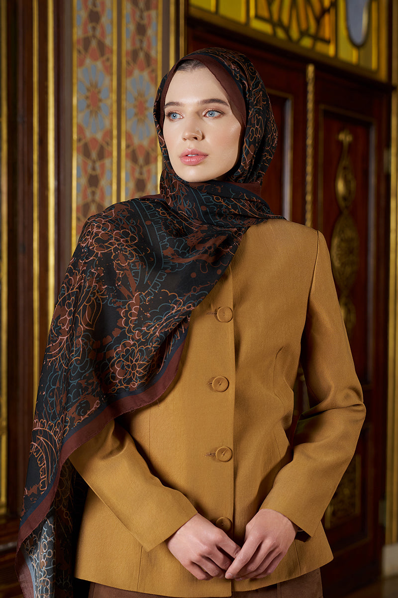 Pamuk İpek Floş Alyra Şal - Camel