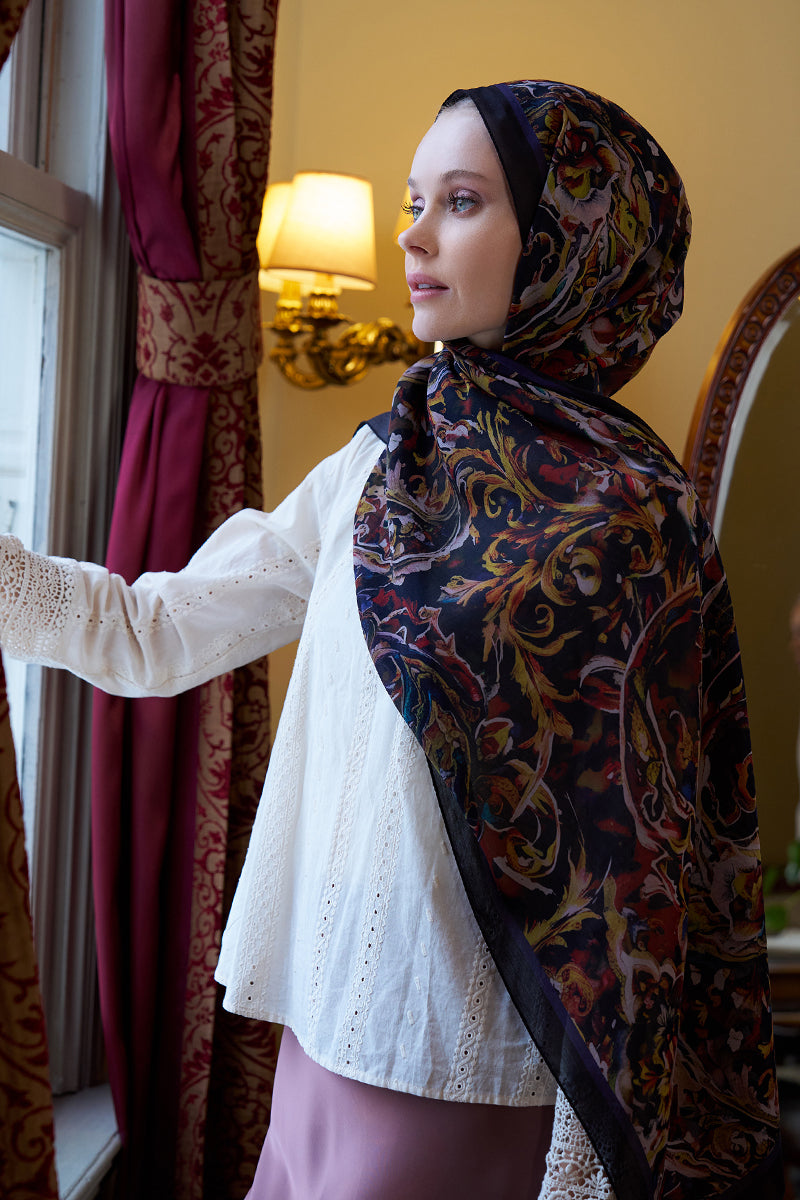 Pamuk İpek Floş Grace Şal - Acı Kahve