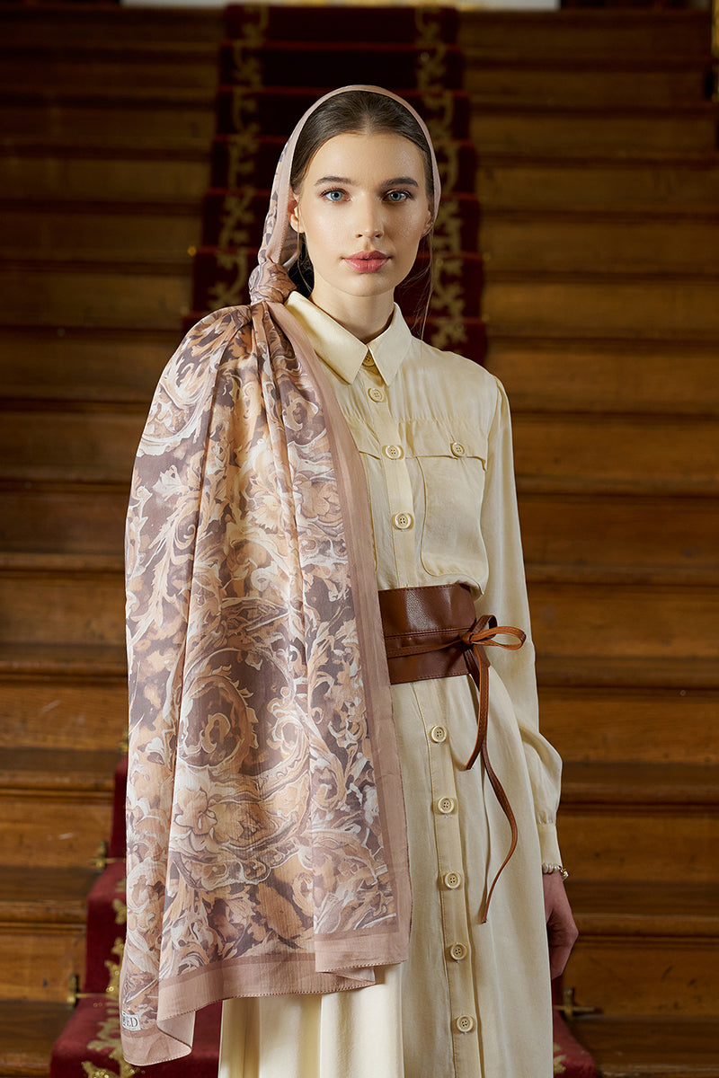 Pamuk İpek Floş Grace Şal - Bej