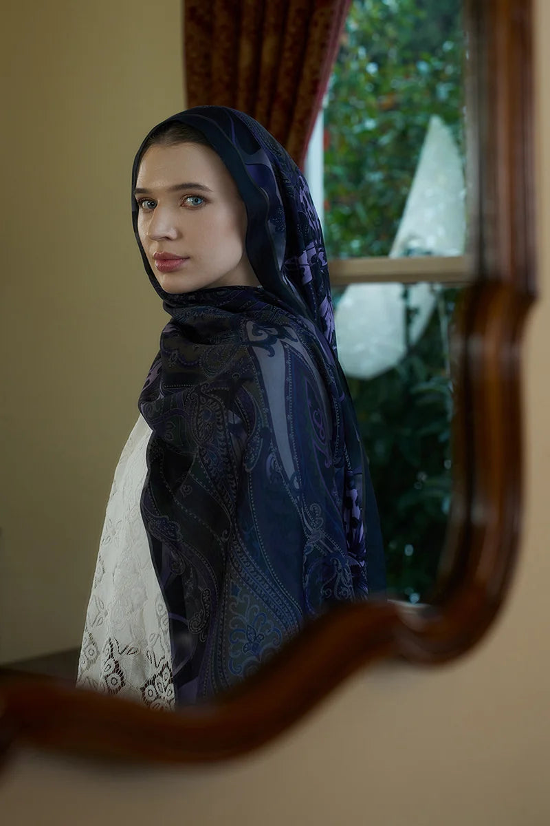 Pamuk İpek Floş Vespera Şal - Mor