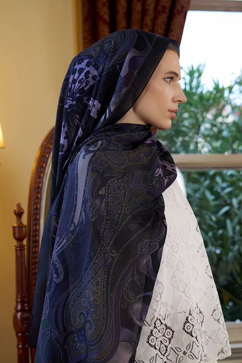 Pamuk İpek Floş Vespera Şal - Mor