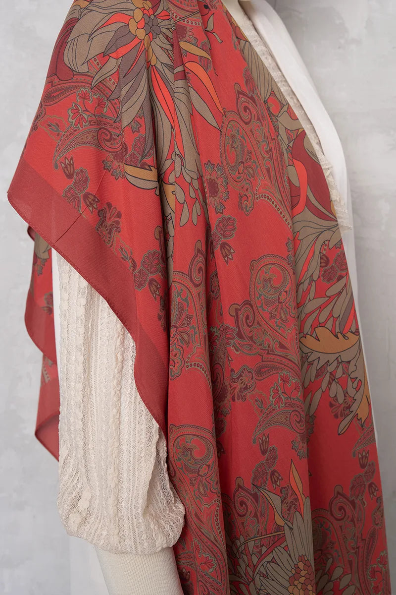 Floş Viskon Şal Flare Desen - Turuncu