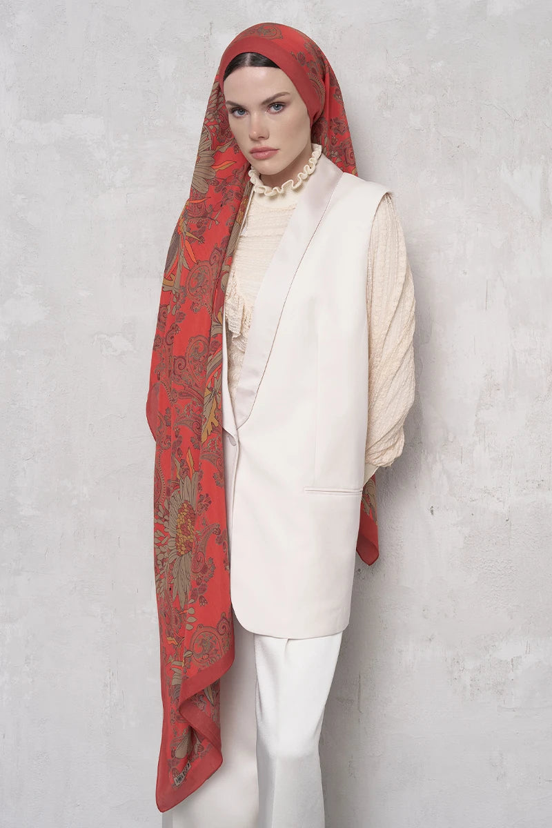 Floş Viskon Şal Flare Desen - Turuncu