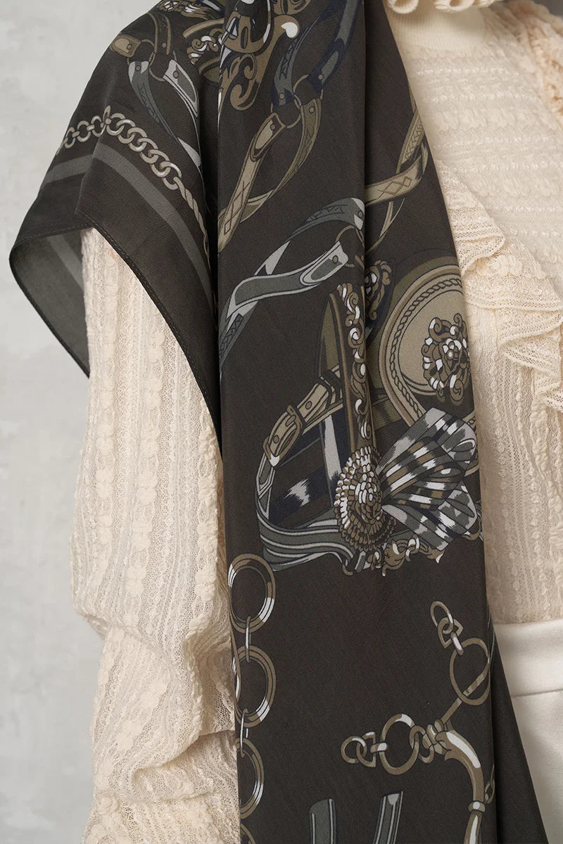 Floş Viskon Şal Harness Desen - Acı Kahve